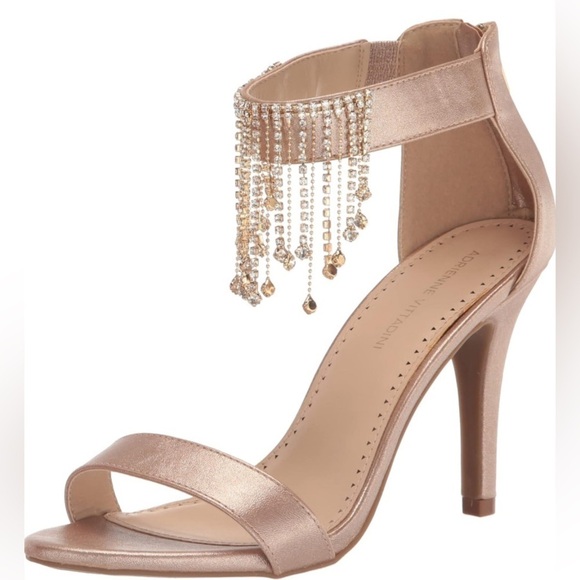 Adrienne Vitadini rose gold rhinestone fringe high heels - Picture 1 of 15